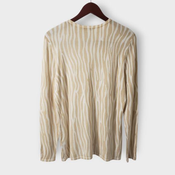 J. Mclaughlin Modal Stretch Zebra Print Sweater Lightweight Tan Cream Medium - Picture 5 of 14